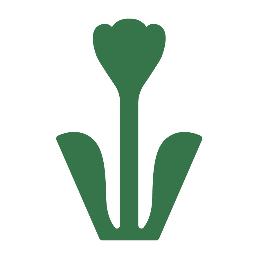 The flower is stylised into a geometric form with rounded corners.